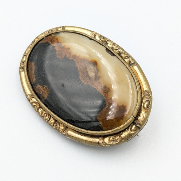 Antique Victorian agate oval brooch pin - Picture 6 of 7